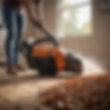 Leaf blower in action for vent cleaning
