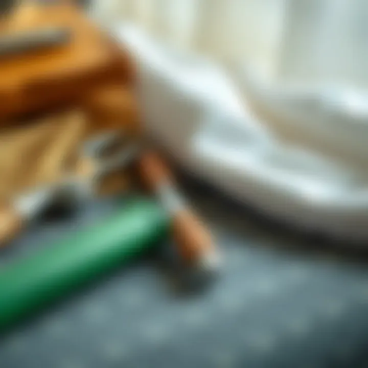 Close-up of materials and tools used for creating custom drapes