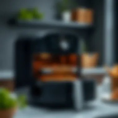 An elegant air fryer demonstrating its compact design and functionality