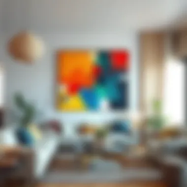 Vibrant Abstract Painting in Modern Living Room A vibrant abstract painting enhancing a modern living room.