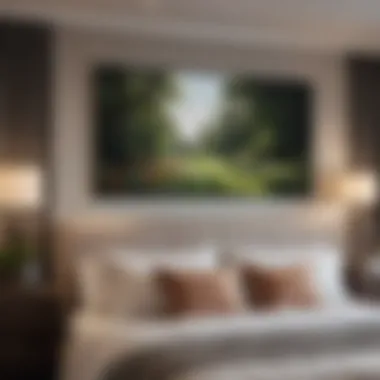 Sophisticated Art Piece Above a Master Bed Sophisticated art piece above a master bed, creating an inviting atmosphere