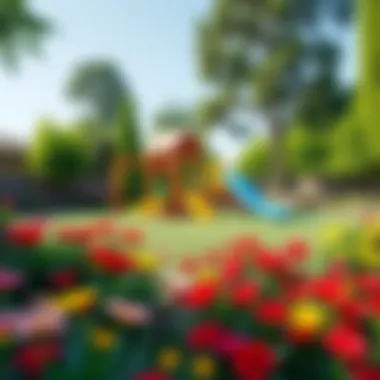 Colorful Flower Landscaping Vibrant landscaping with colorful flowers surrounding a play area