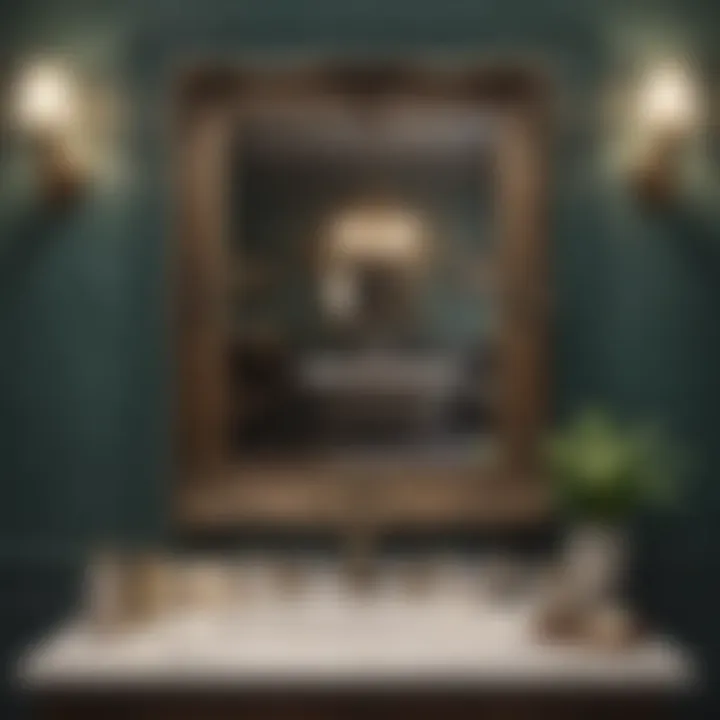 Vintage bathroom decorated with retro photographs in ornate frames