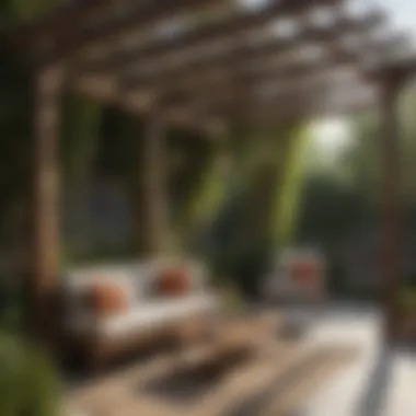 Inviting Pergola with Comfortable Seating Cozy pergola featuring comfortable seating and decorative elements