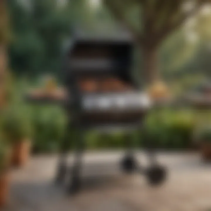 An outdoor grill setup with various accessories for enhanced grilling experience