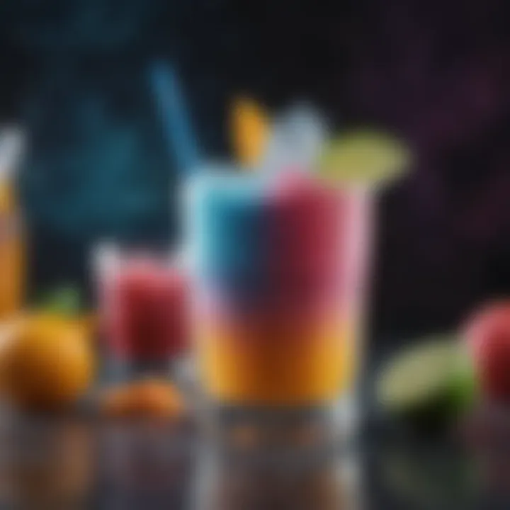 Colorful frozen drink in a glass with a vibrant background