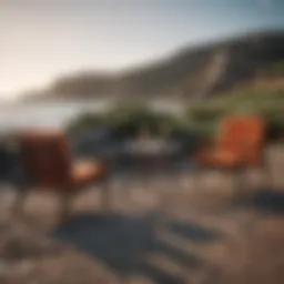 Durable outdoor furniture set against a coastal backdrop