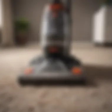 Vacuum cleaner in action on a high pile carpet