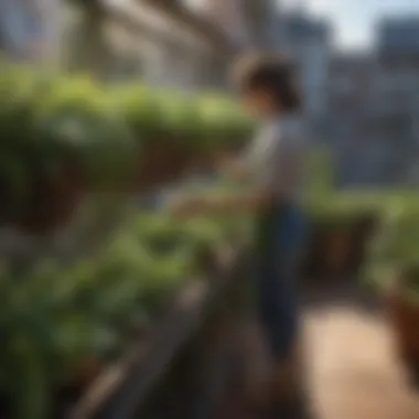 Person tending to their balcony vegetable plants