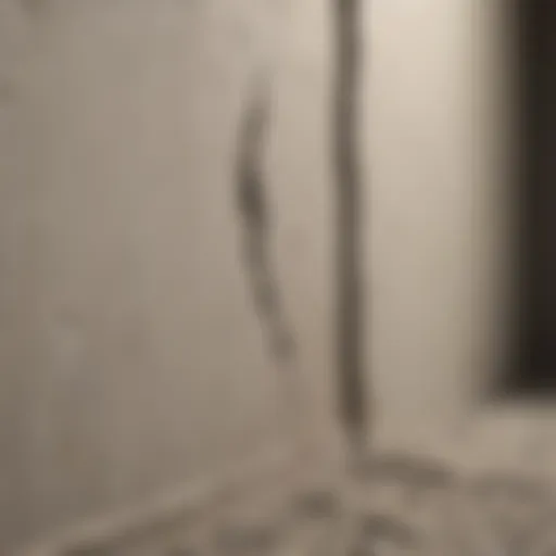 Close-up of a small crack in drywall before repair