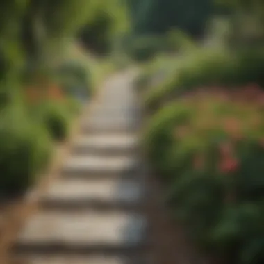 Stone Path with Lush Greenery Elegant stone path bordered by lush greenery and colorful blooms