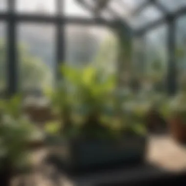 Thriving Plants Inside a Small Greenhouse A well-constructed small greenhouse with plants thriving inside