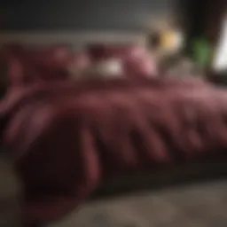 Luxurious burgundy bedding set on a plush bed