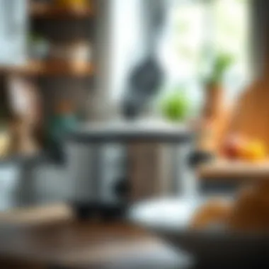 Calphalon slow cooker in a kitchen setting, emphasizing its practical design