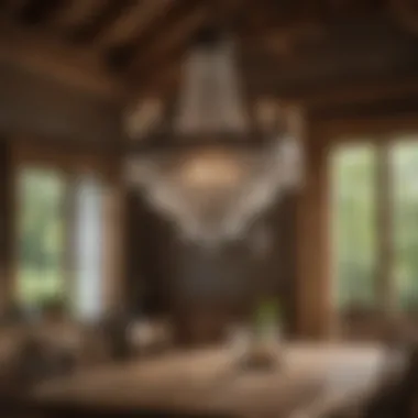 Rustic Charm Vintage chandelier in a rustic dining area