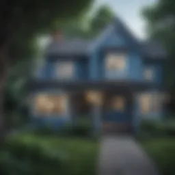 A serene exterior of a house painted in calming blues