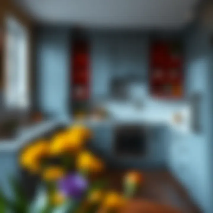 Gray cabinets complemented by vibrant colors