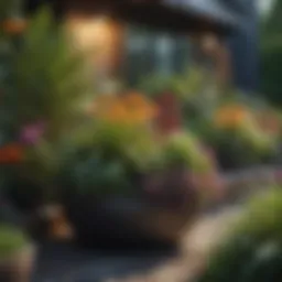 Vibrant container garden showcasing various perennial plants
