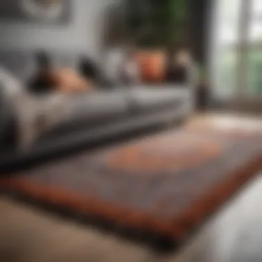 Stylish Rug Under a Grey Couch Stylish rug complementing a modern grey couch