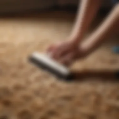 A soft brush gently cleaning the fibers of a wool rug