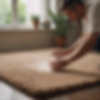 Demonstration of a gentle scrubbing technique on a large rug