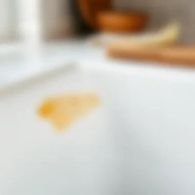 Close-up of a stained area on a white porcelain sink