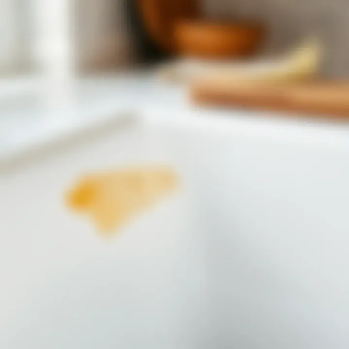 Close-up of a stained area on a white porcelain sink