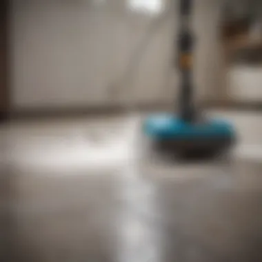 A steam cleaner in action on a tiled floor, showcasing its effectiveness.