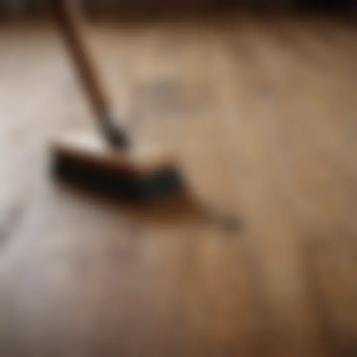 Wooden floor maintenance kit with brushes and polish displayed attractively