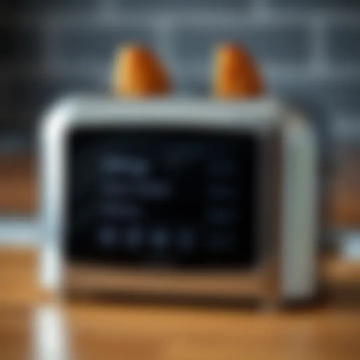 Close-up of a toaster screen displaying customizable settings
