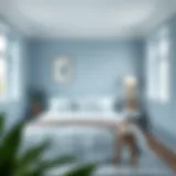 A serene small bedroom featuring a soft blue color palette that enhances the feeling of space
