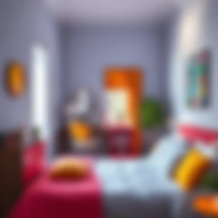 Vibrant Accents in Small Bedroom An inspirational small bedroom using vibrant accents against a light backdrop to create visual interest