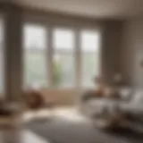 Elegant living room featuring paired blinds and curtains