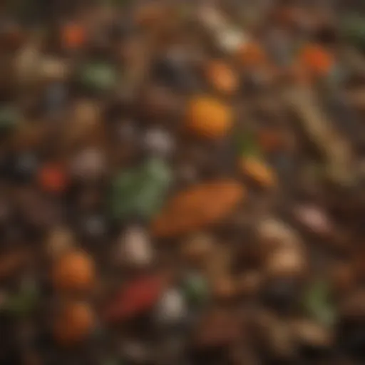A vibrant compost pile teeming with diverse organic materials.
