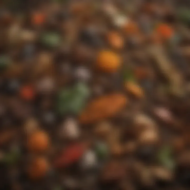 A vibrant compost pile teeming with diverse organic materials.