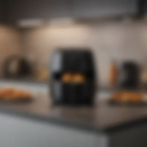 A sleek air fryer positioned on a kitchen countertop