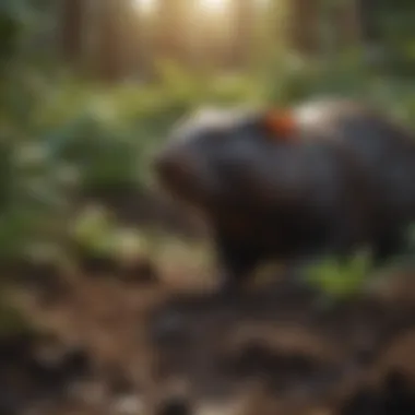 A close-up view of a mole in its natural habitat.