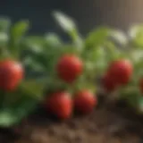 Close-up of strawberry plants showing healthy leaves and ripe fruit