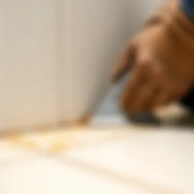 Close-up of grout application technique on tiles