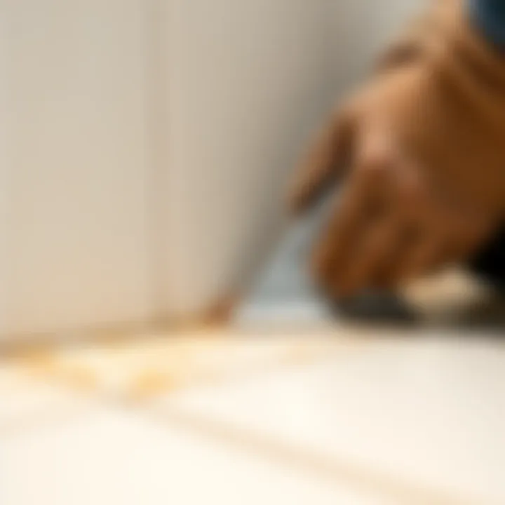 Close-up of grout application technique on tiles