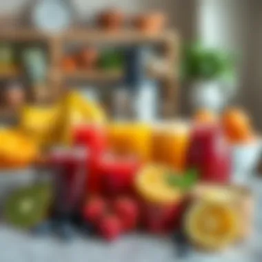 Artfully Displayed Fresh Fruit Juices An elegant display of freshly made fruit juices.