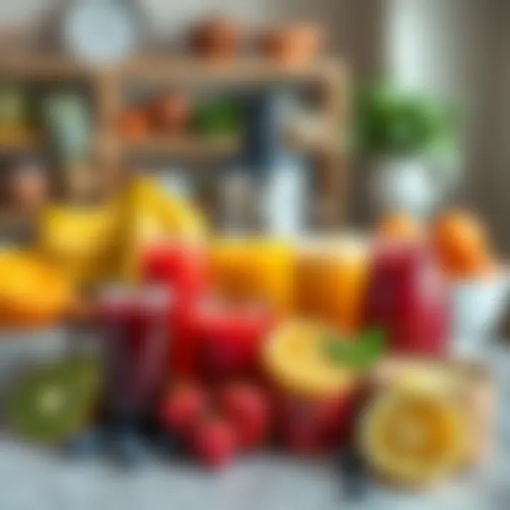 Artfully Displayed Fresh Fruit Juices An elegant display of freshly made fruit juices.