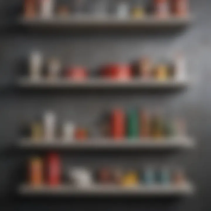 Array of materials used for utility wall shelves