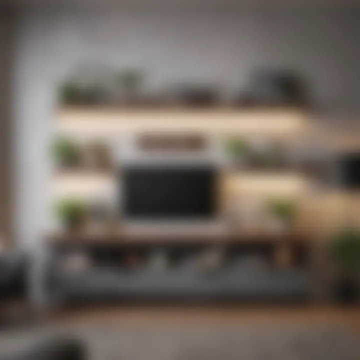 Organized living space enhanced by utility wall shelves