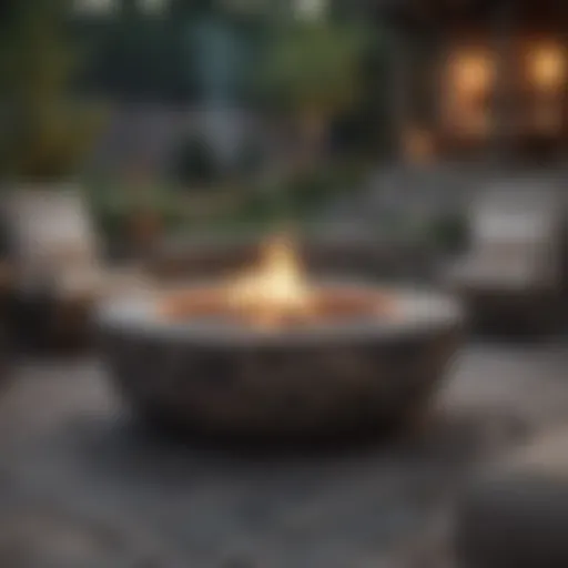 Elegant stone firepit surrounded by seating