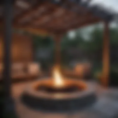 Charming Firepit Under a Wooden Pergola Wooden pergola with firepit underneath