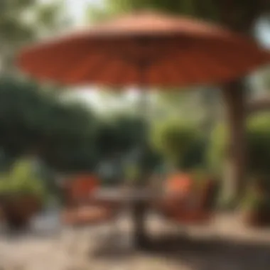 Creating Inviting Retreats with Shade A cozy outdoor seating area shaded by a large multi-color umbrella