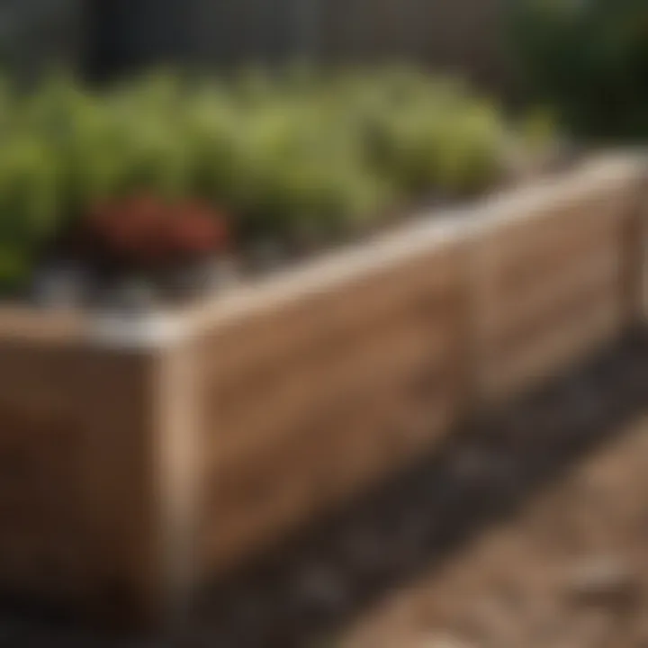 Side view of various materials used for building a raised bed, including wood, metal, and stone