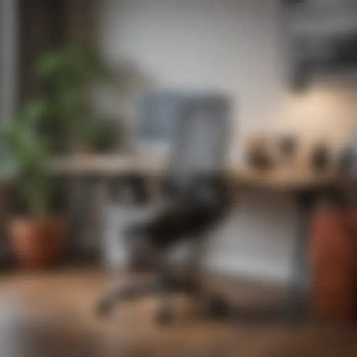 Ergonomic office chair and desk setup emphasizing comfort and productivity