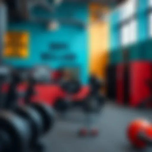 Vibrant gym interior showcasing motivational wall art and dynamic color scheme